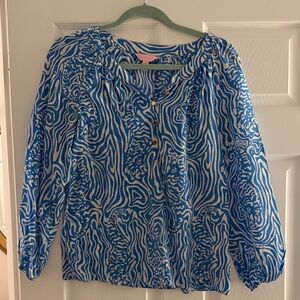 Lilly Pulitzer Blue and White Abstract Blouse